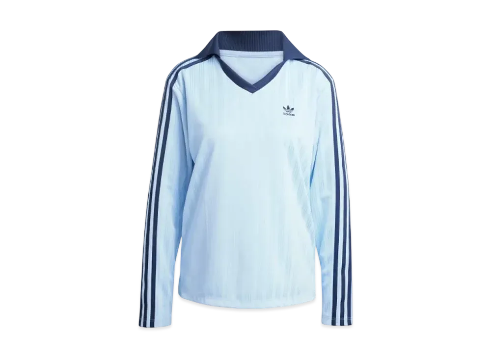 adidas Adicolor Football Jacquard V-Neck Long Sleeve Polo Shirt "Clear Sky"