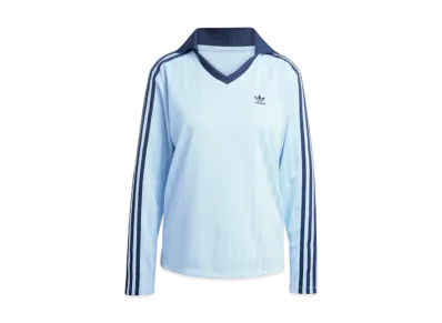 adidas Adicolor Football Jacquard V-Neck Long Sleeve Polo Shirt "Clear Sky"