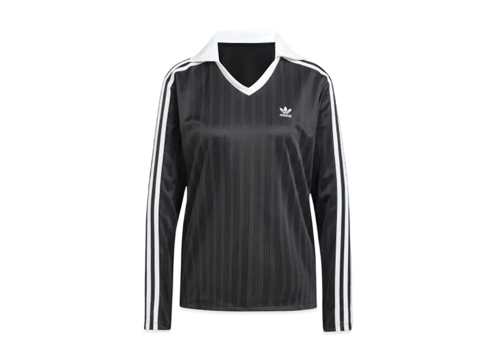 adidas Adicolor Football Jacquard V-Neck Long Sleeve Polo Shirt "Black"