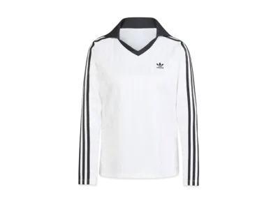 adidas Adicolor Football Jacquard V-Neck Long Sleeve Polo Shirt "White"