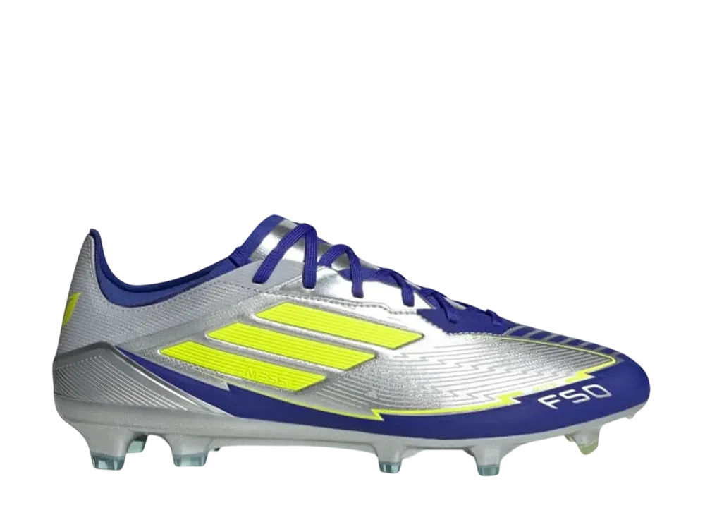 アディダス F50 プロ メッシ FG スパイク "シルバーメタリック/ソーラーイエロー/ルシッドブルー"