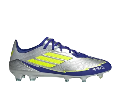 adidas F50 Pro Messi FG Cleats "Silver Metallic/Solar Yellow/Lucid Blue"
