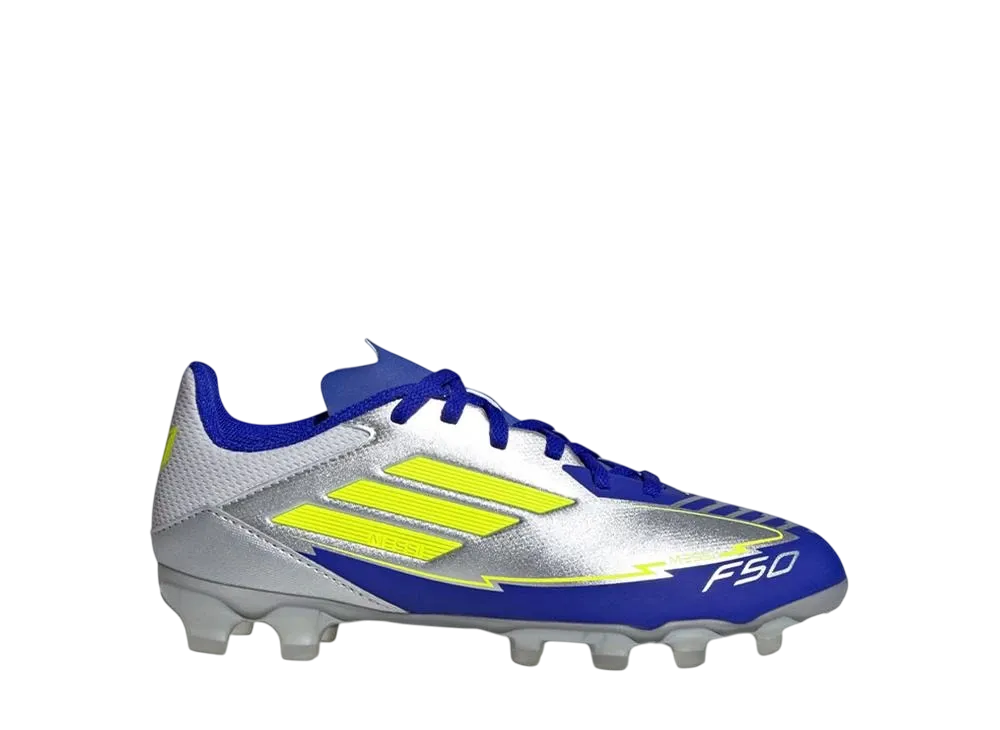 アディダス GS F50 リーグ メッシ HG/AG "シルバーメタリック/ソーラーイエロー/ルシッドブルー" (キッズ)