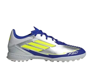 adidas F50 League Messi TF "Silver Metallic/Solar Yellow/Lucid Blue"