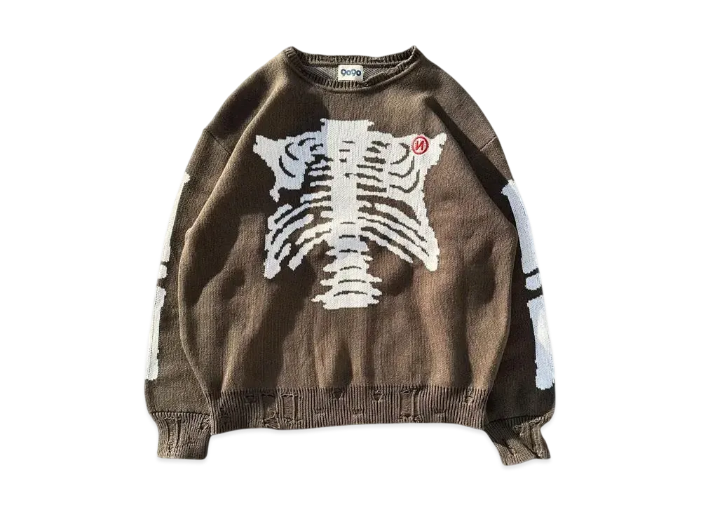 9090 Digital Bone Damage Knit "KHAKI"