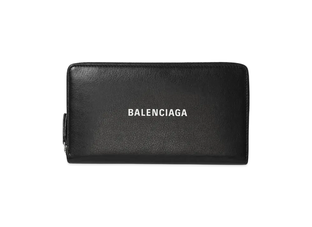 BALENCIAGA Logo Round Zip Leather Long Wallet "BLACK"
