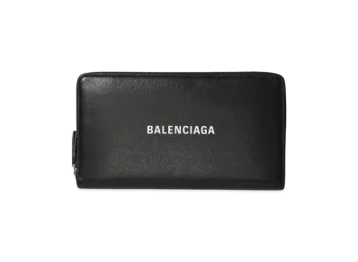 BALENCIAGA Logo Round Zip Leather Long Wallet "BLACK"