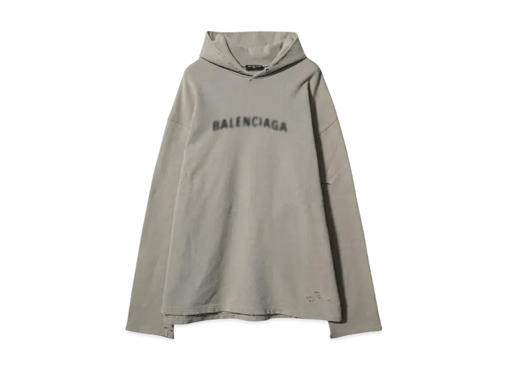 BALENCIAGA Logo Oversized Distressed Hoodie "GRAY"