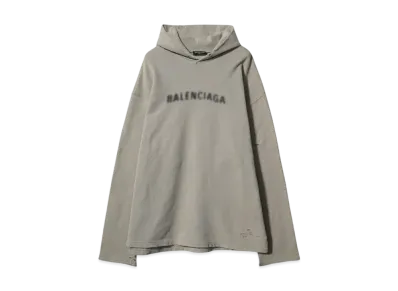 BALENCIAGA Logo Oversized Distressed Hoodie "GRAY"