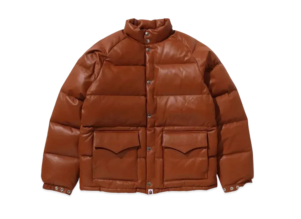 A BATHING APE Leather Classic Down Jacket "Brown"