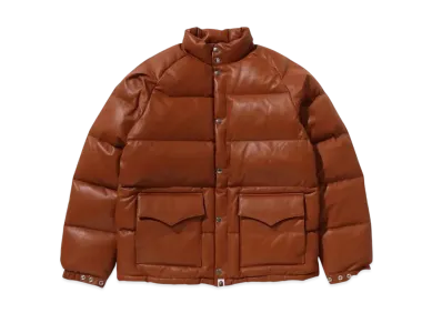 A BATHING APE Leather Classic Down Jacket "Brown"
