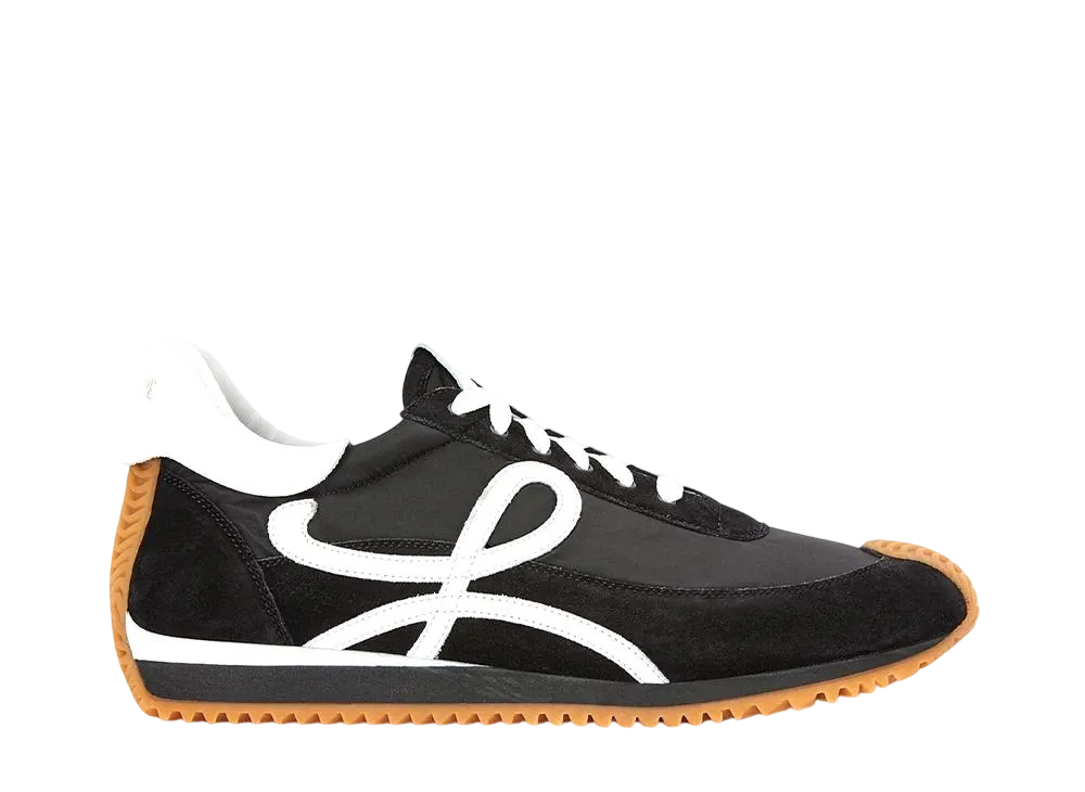 LOEWE Women's Flow Runner in Nylon and Suede "Black/White"