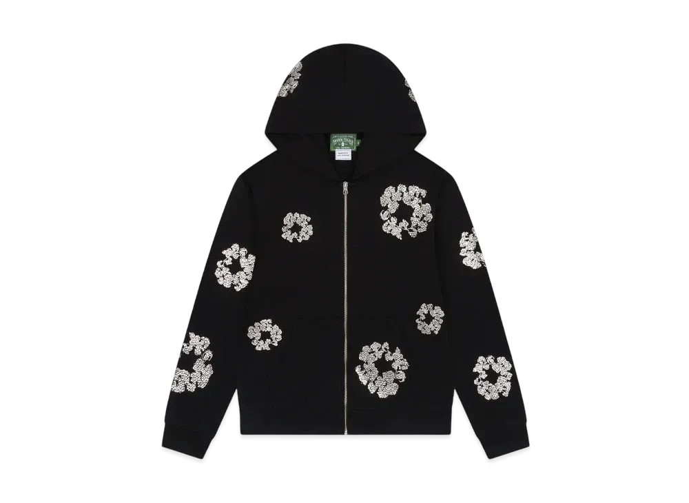 DENIM TEARS Cashmere Swarovski Cotton Wreath Zip Hoodie "Black"
