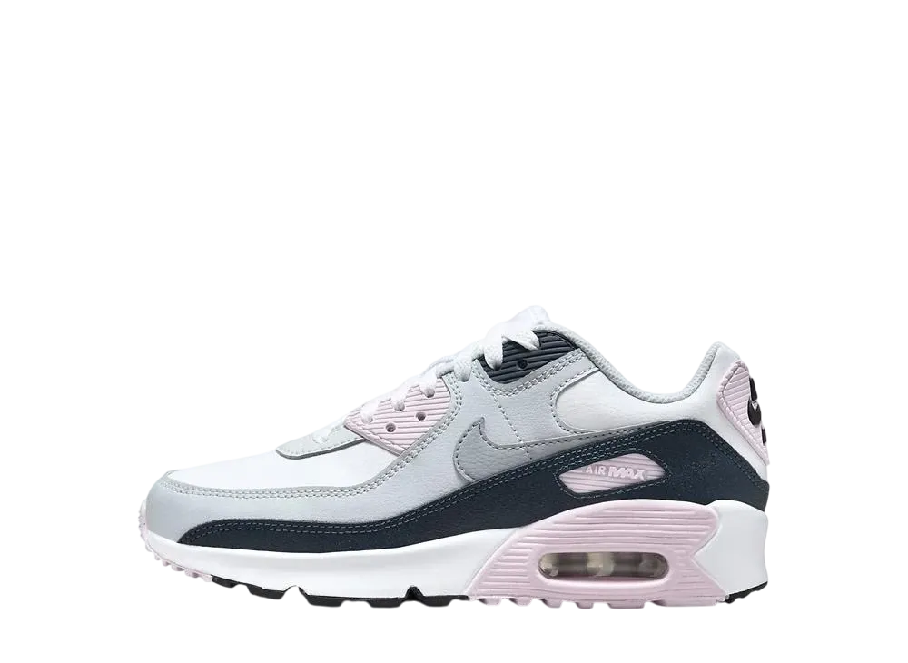 ナイキ GS エアマックス90 "ホワイト/ピンクフォーム/アーモリーネイビー/ウルフグレー" (キッズ)
