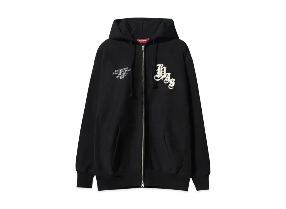 Hide and Seek HAS Zip Hooded Sweat Shirt "BLACK"