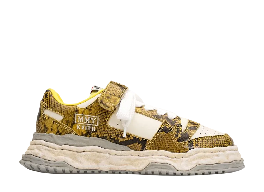 メゾンミハラヤスヒロ キース OG ソール パイソン プリンテッド レザー ロートップ スニーカー "イエロー/ホワイト" (A14FW709)