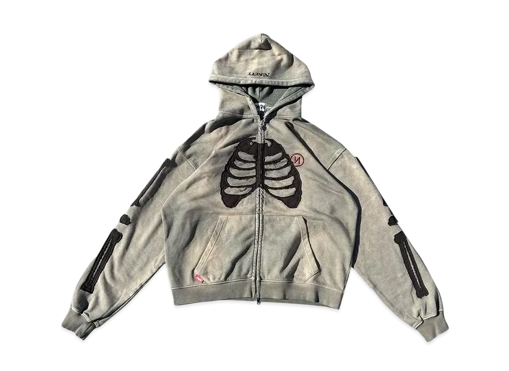 9090 Bone Zip Hoodie "HEATHER GRAY"