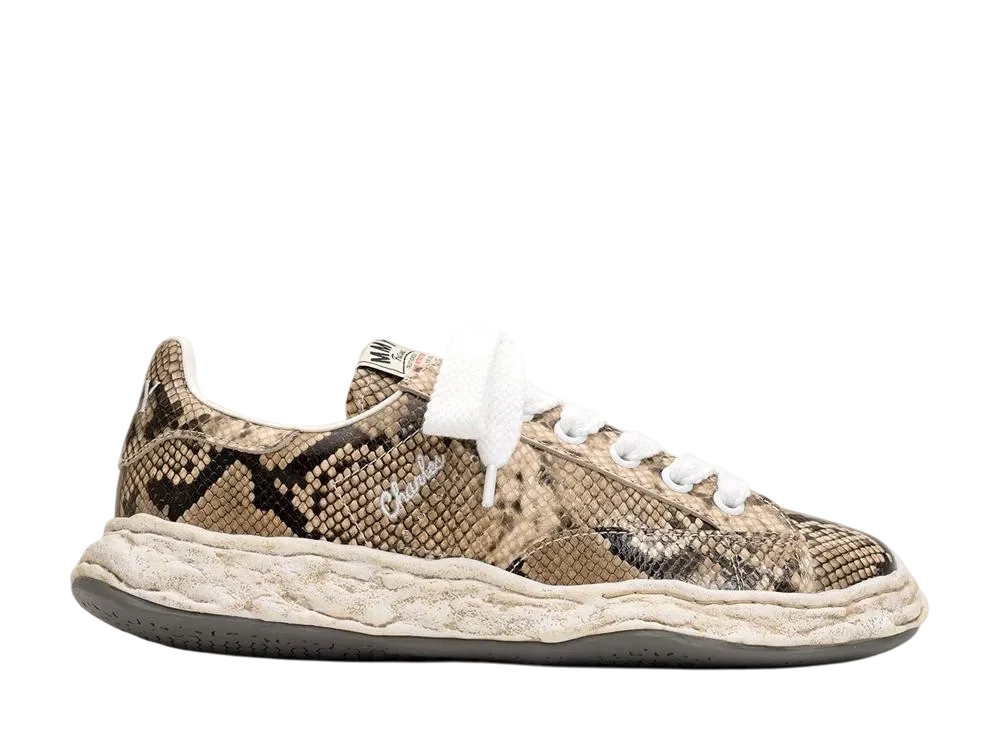 メゾンミハラヤスヒロ チャールズ OG ソール パイソン プリンテッド レザー ロートップ スニーカー "ナチュラル" (A14FW712)