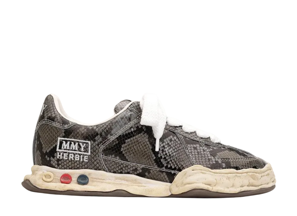 メゾンミハラヤスヒロ ハービー OG ソール パイソン プリンテッド レザー ロートップ スニーカー "グレー" (A14FW718)