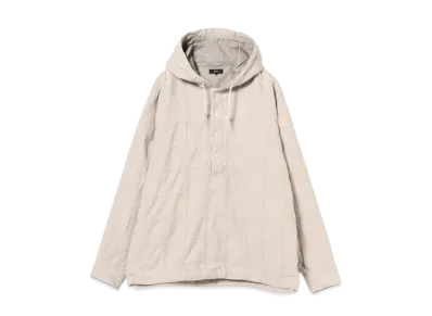 BEAMS Patchwork Herringbone Hooded Shirt "Natural"