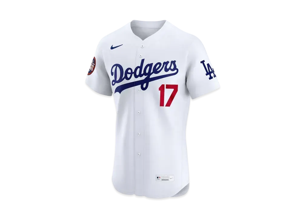 MLB Nike Dodgers Shohei Otani Uniform Elite Jersey Home MLB Tokyo Series Opening Game Sleeve Patch Included "White"