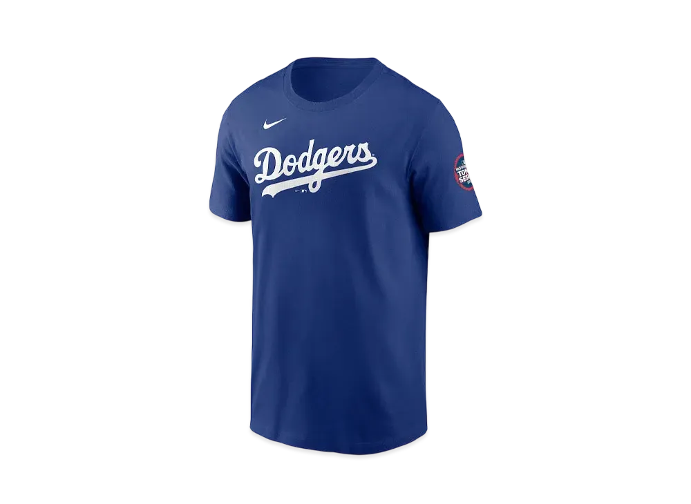 MLB Nike Dodgers Will Smith Name & Number Uniform Number T-Shirt 25MLB World Tour Tokyo Sleeve Patch "Blue"