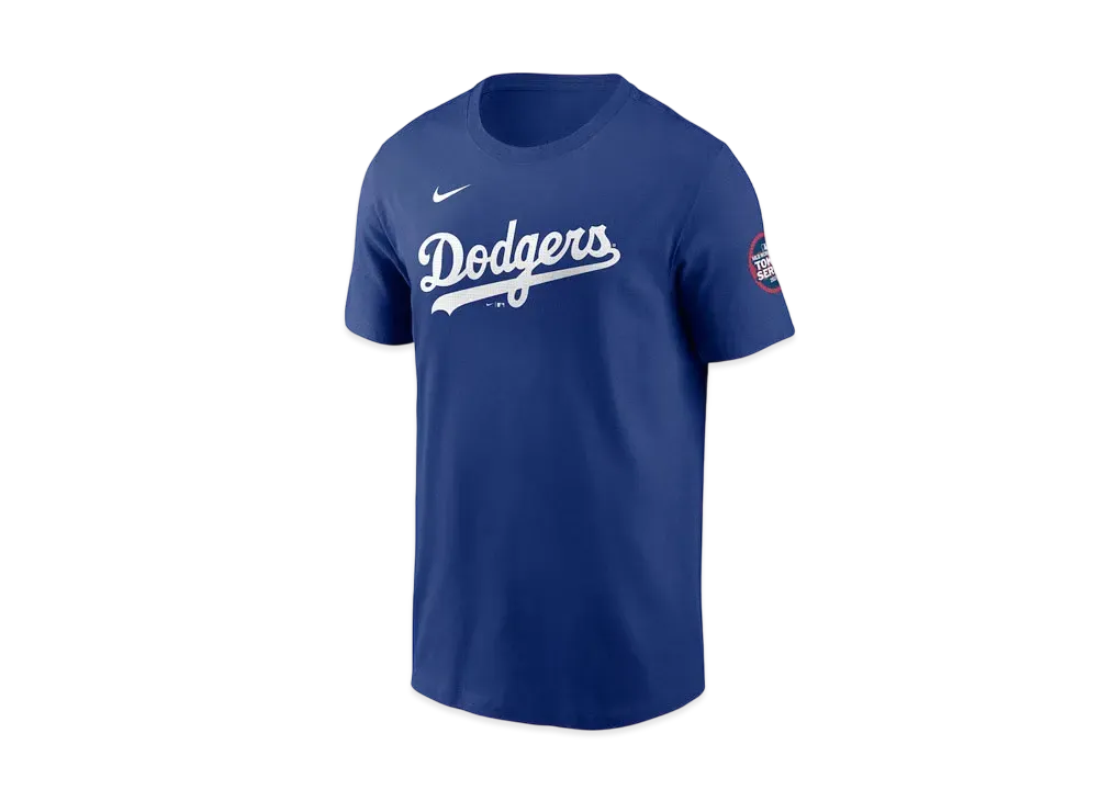 MLB Nike Dodgers Clayton Kershaw Name & Number Uniform Number T-Shirt 25MLB World Tour Tokyo Sleeve Patch "Blue"