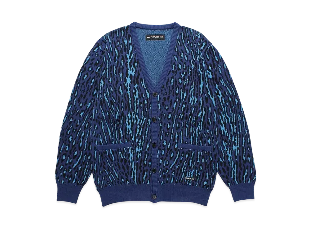 WACKO MARIA Leopard Jacquard Knit Cardigan "Navy"