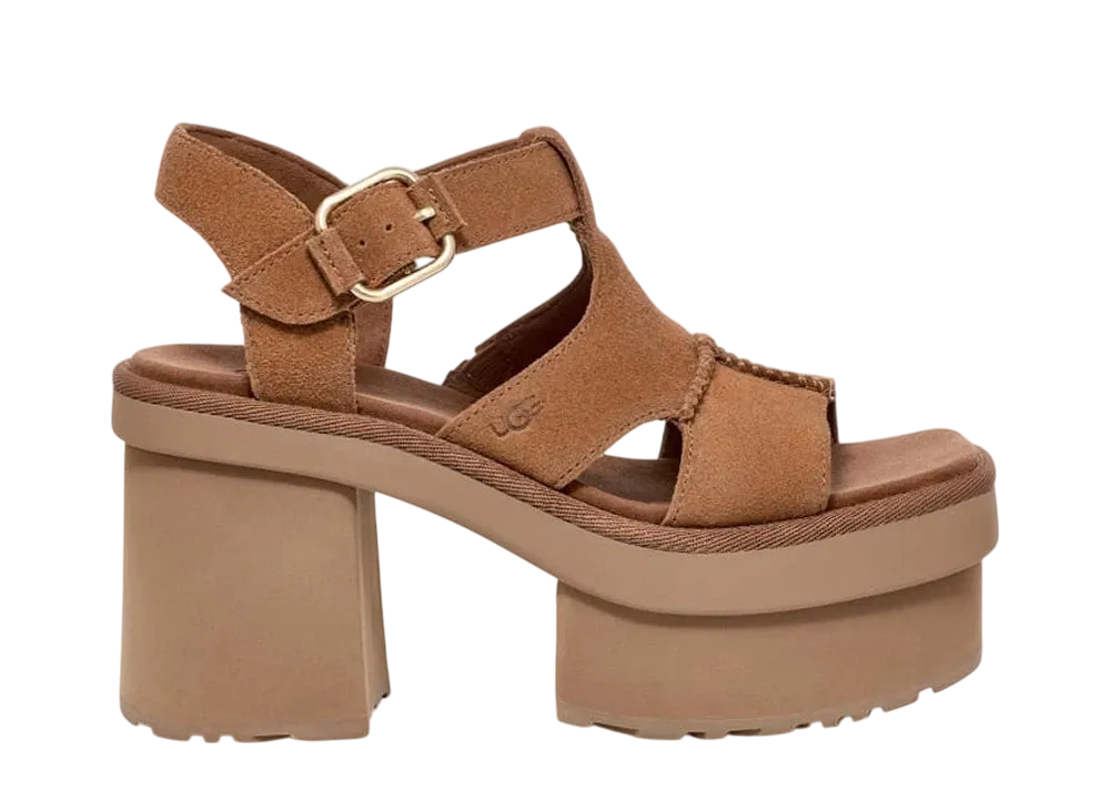アグ ウィメンズ ニュー ハイツ プラットフォーム Tストラップ "チェストナット"
