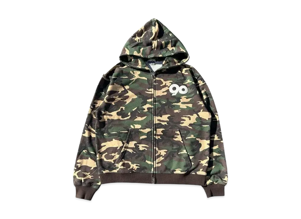 9090 90 Logo Assort Zip Hoodie "GREEN CAMO"