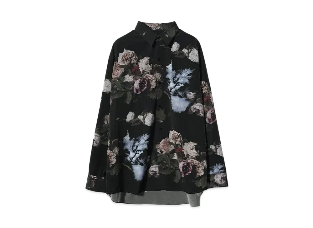 LAD MUSICIAN DECHINE ROSE+CAT BIG SHIRT "BLACK"