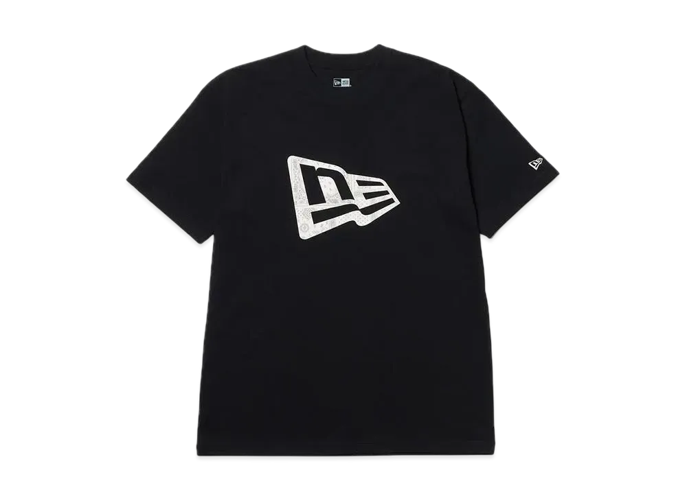 NEW ERA Short Sleeve Cotton T-Shirt Floral Paisley Flag Logo Regular Fit "Black"