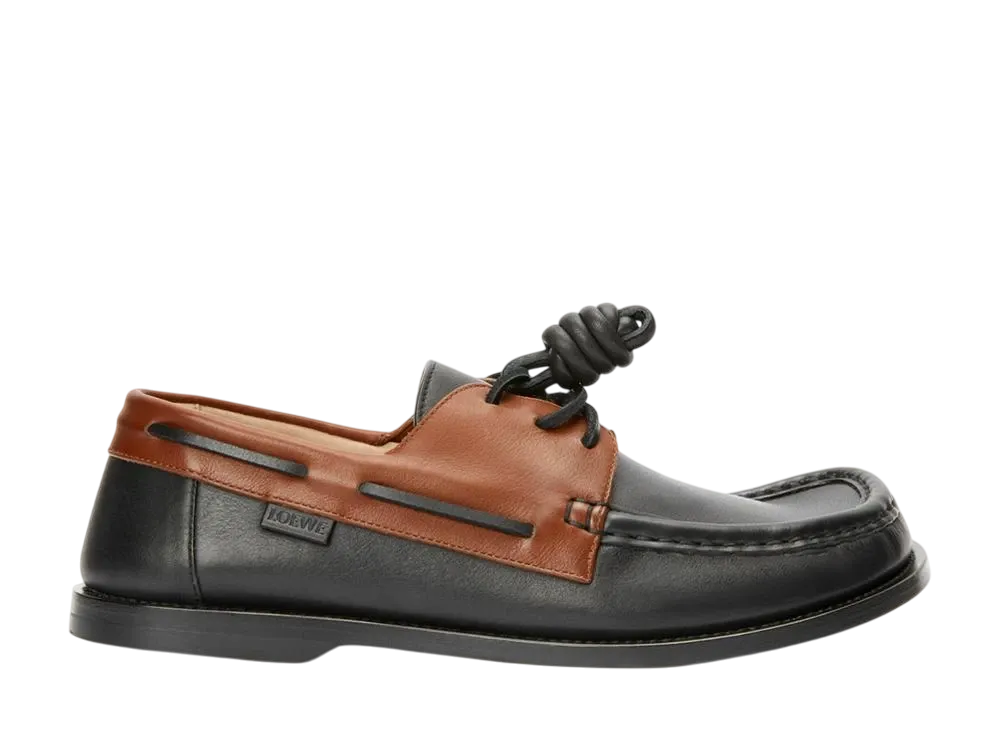 ロエベ カンポ ボートシューズ ソフトカーフ "ダークキャラメル/ブラック"