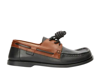 LOEWE Campo boat shoe in soft calfskin "Dark Caramel/Black"