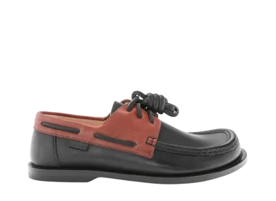 LOEWE Women's Campo boat shoe in soft calfskin "Black/Rust"
