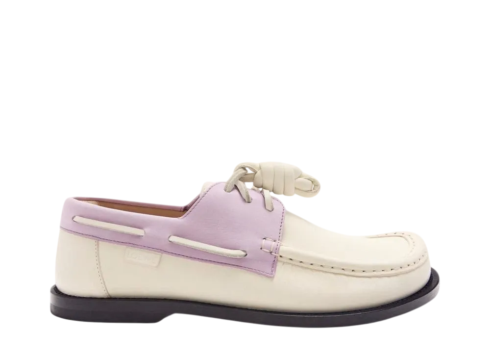 ロエベ ウィメンズ カンポ ボートシューズ ソフトカーフ "ホワイト/ライラック"