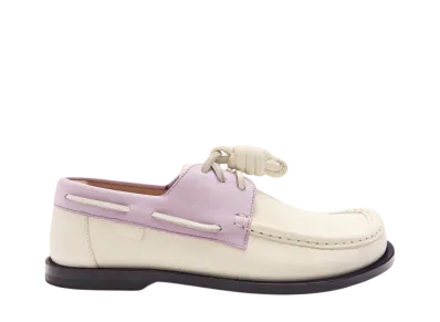 LOEWE Women's Campo boat shoe in soft calfskin "White/Lilac"