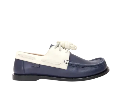 LOEWE Women's Campo boat shoe in soft calfskin "Navy/White"