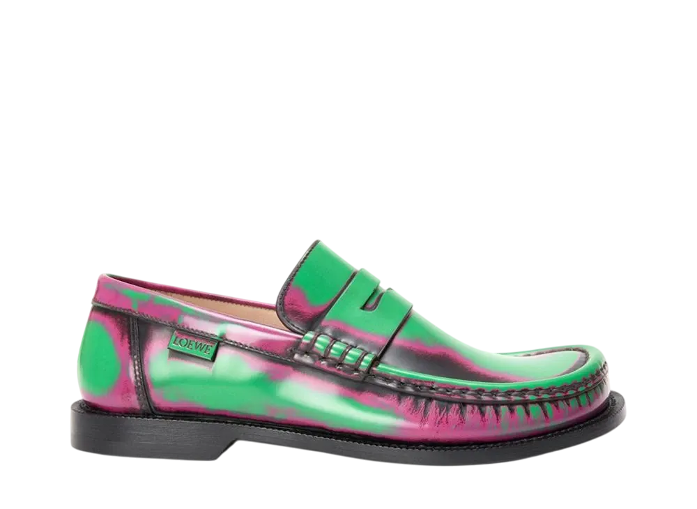 ロエベ ウィメンズ カンポ ローファー ブラッシュドカーフ "グリーン/ピンク/バーガンディ"
