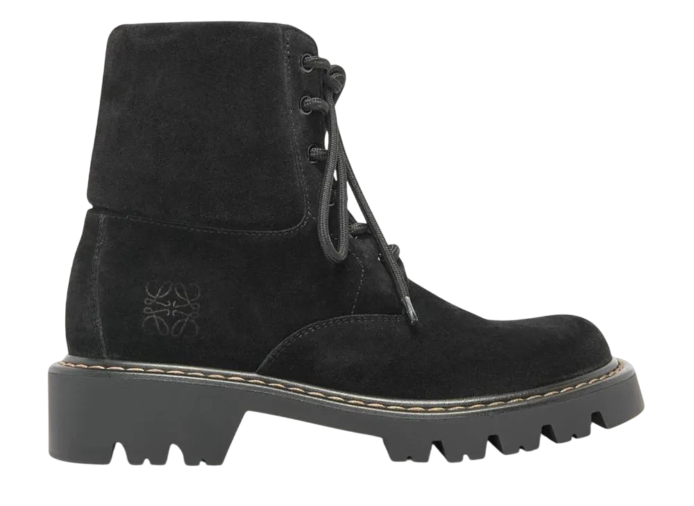 ロエベ シエラ シエラ コンバットアンクルブーツ スウェード "ブラック/ミディアムタバコ"