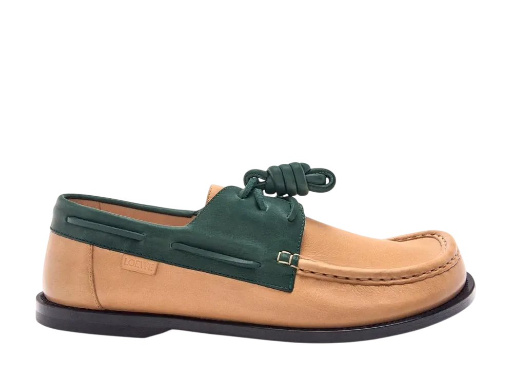 ロエベ カンポ カンポ ボートシューズ ソフトカーフ "シナモン/グリーン"