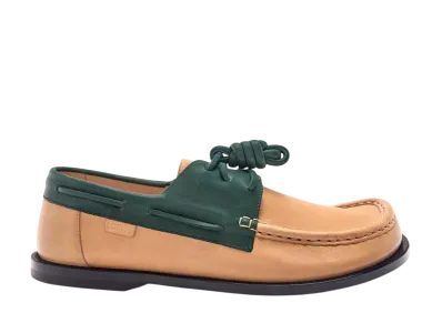 LOEWE Campo boat shoe in soft calfskin "Cinnamon/Green"