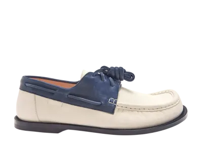 LOEWE Campo boat shoe in soft calfskin "White/Navy"