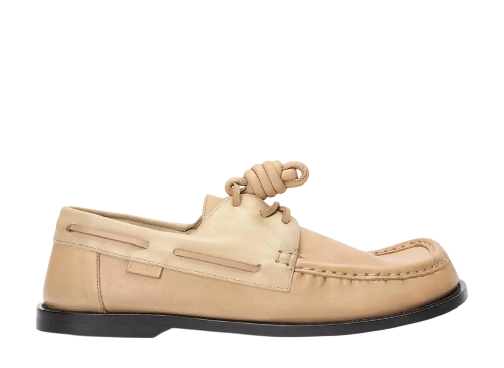 ロエベ カンポ ボートシューズ ソフトカーフ "サンド/シナモン"