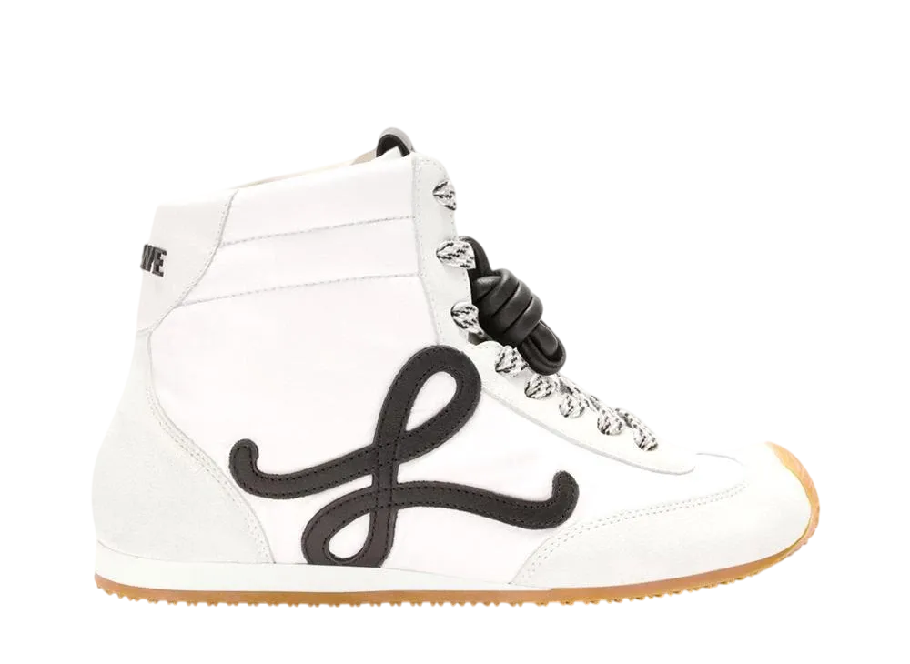 LOEWE Women's Ballet Runner 2.0 High Top in Nylon and Calfskin "White/Black"