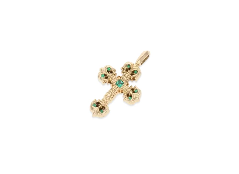 Chrome Hearts 22K Charm Filigree Tiny Pave Emerald "Yellow Gold/Green"