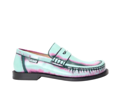 LOEWE Women's Campo Loafer in Brushed Calfskin "Mint/Pink/Forest Green"