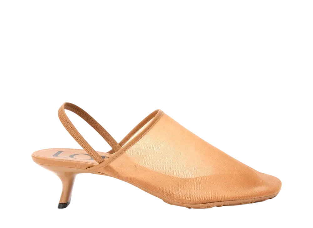 ロエベ ウィメンズ ペタル スリングバッグ ヒールサンダル メッシュ "タン"