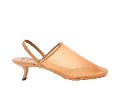 LOEWE Women's Petal Slingback Heel Sandal in Mesh "Tan"