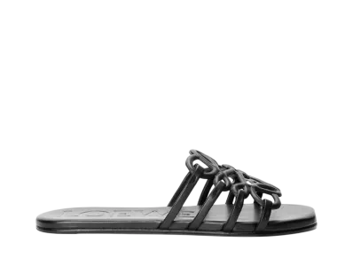 LOEWE Women's Petal Anagram Slide in Soft Calfskin "Black"